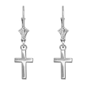 925 Sterling Silver Traditional Cross Earrings Drop / Dangle Leverback Earrings