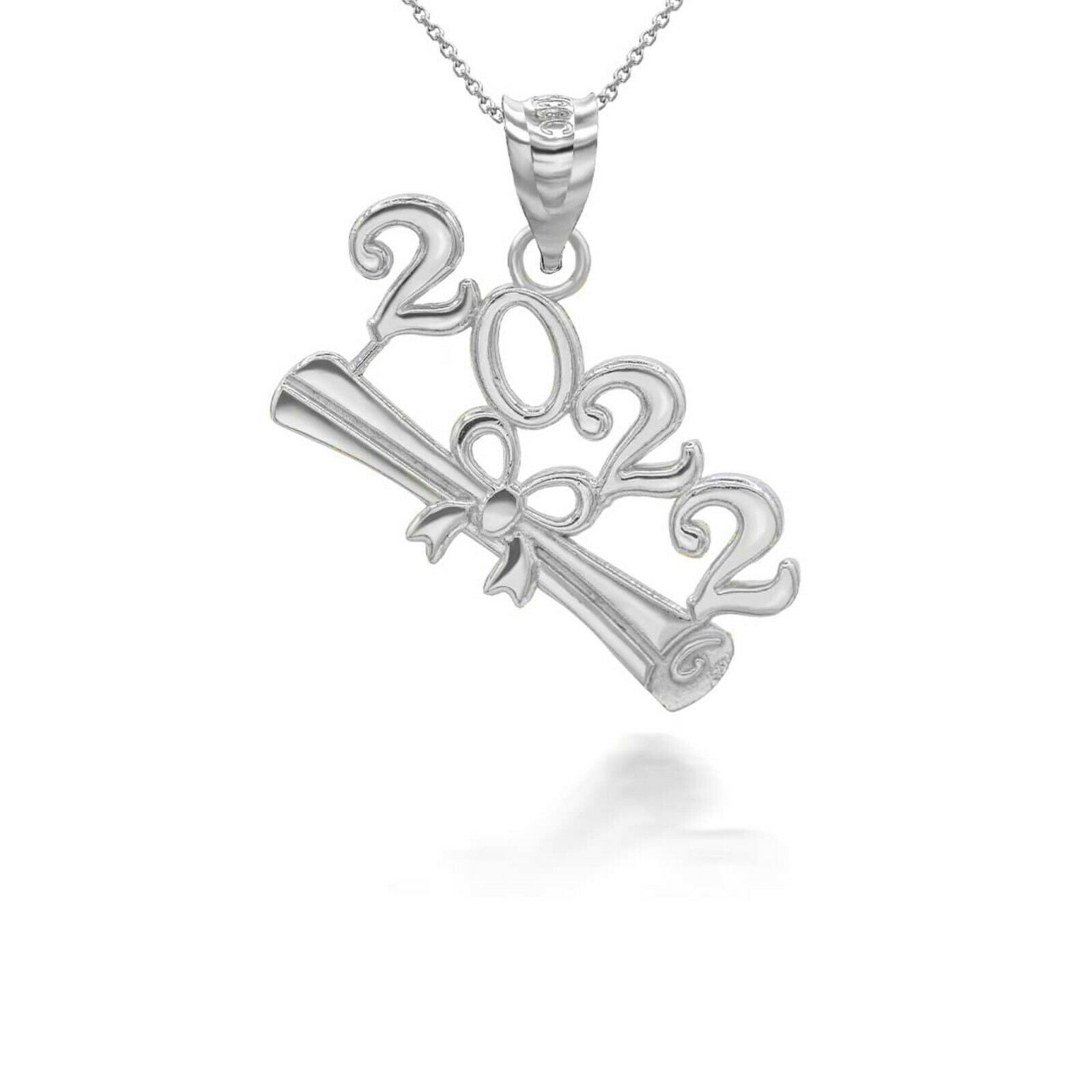 .925 Sterling Silver Class of 2022 Graduation Diploma Bow Pendant Necklace