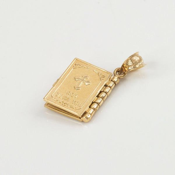 14k Solid Yellow Gold Holy Bible Book with "Our Father Prayer" Pendant Necklace