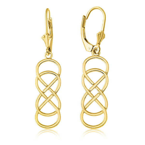 10k Solid Yellow Gold Double Infinity Leverback Earrings Set
