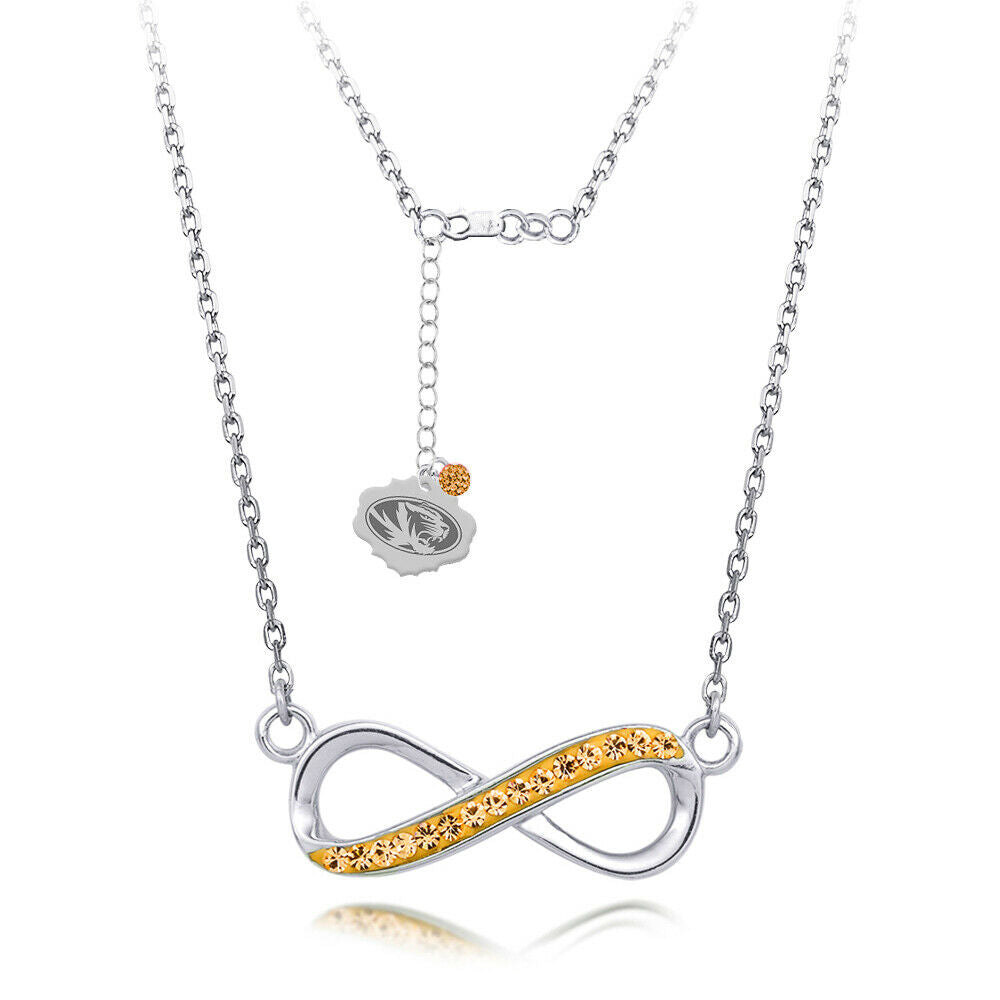 MU University of Missouri Infinity Crystal Necklace - Sterling Silver Licensed