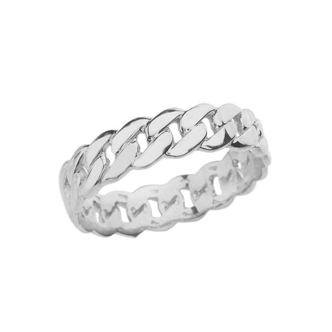 925 Pure Sterling Silver 5 MM Cuban Link Ring Chain Eternity Band - Made in USA