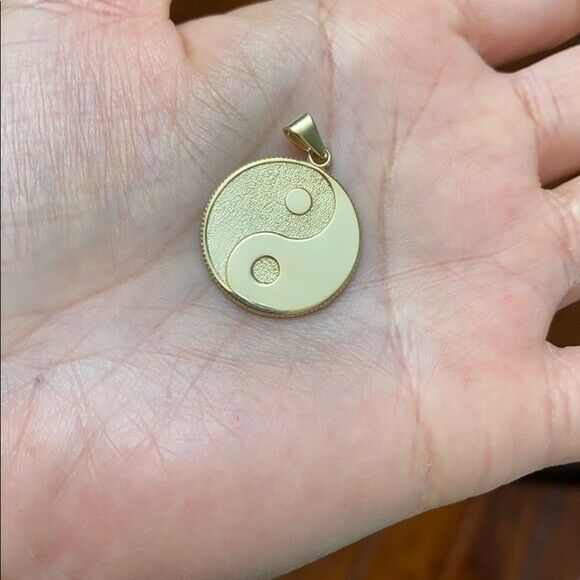 Solid 10k Yellow Gold Yin and Yang Taoist Symbol Pendant Necklace