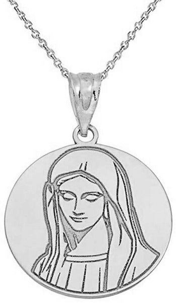 Personalized Name Silver Blessed Virgin Mary Miraculous Pendant Necklace