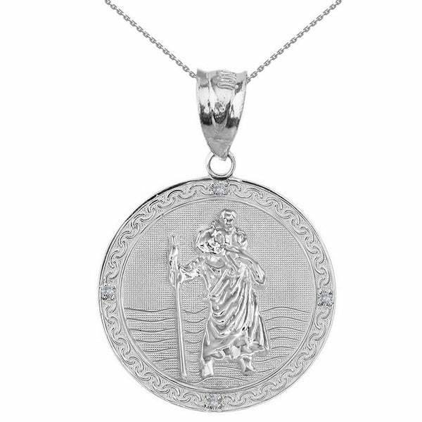 .925 Sterling Silver Saint Christopher Circle Medallion 1.16" Pendant Necklace