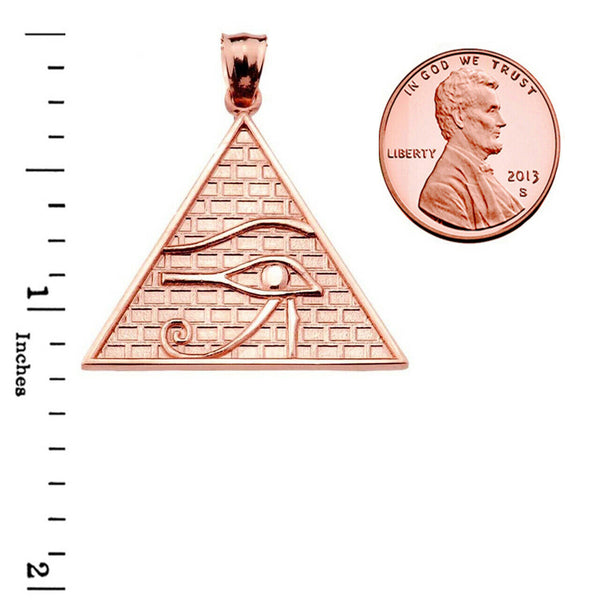 14k Solid Rose Gold Egyptian Pyramid Eye of Horus Pendant Necklace (13 Steps)