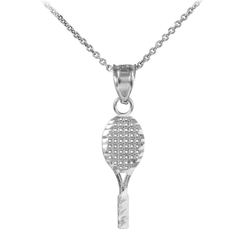 Small Tennis Racquet Racket 925 Silver Charm Sports Pendant Necklace Made in USA