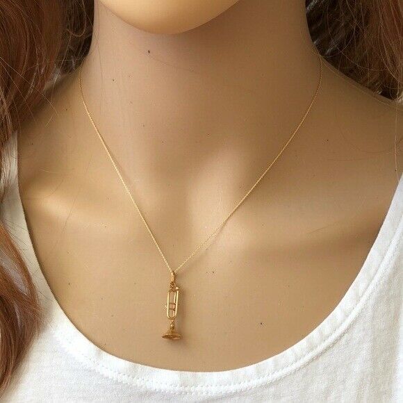 14K Solid Gold Small Saxophone Music Pendant/Charm Dainty Necklace -Minimalist