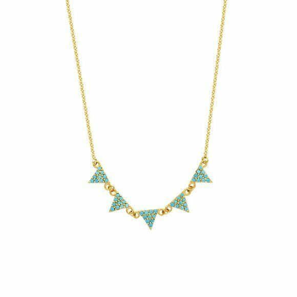 14K Solid Yellow Gold 5 Triangles Nano Turquoise Adjustable Necklace 16"-18"