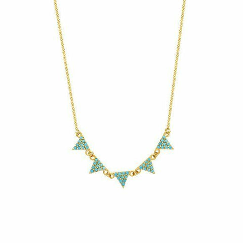 14K Solid Yellow Gold 5 Triangles Nano Turquoise Adjustable Necklace 16"-18"