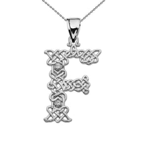 Sterling Silver CZ Celtic Knot Pattern Initial Letter F Pendant Charm Necklace