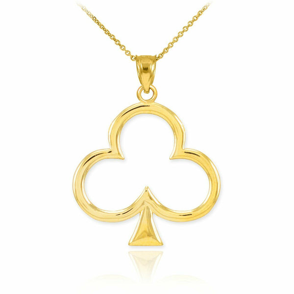 14k Solid Yellow Gold Lucky Shamrock Four Leaf Clover Irish Pendant Necklace