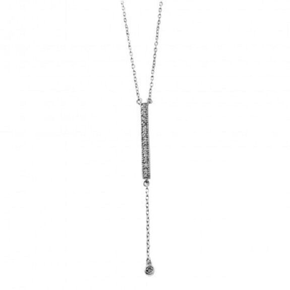 925 Sterling Silver Rhodium Plated Pendant Clear CZ Bar Necklace 16-18 in