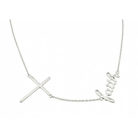Sterling Silver 925 Cut Out Cross Faith Religious Pendant Necklace - Adjustable