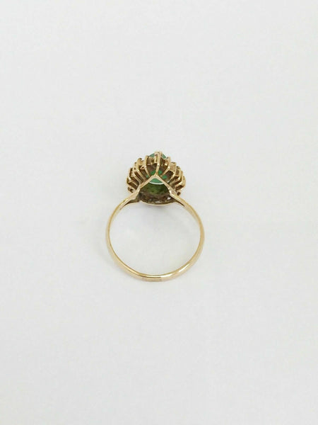 14K Solid Yellow Gold Teardrop Green Jade CZ Ring Size 4.75