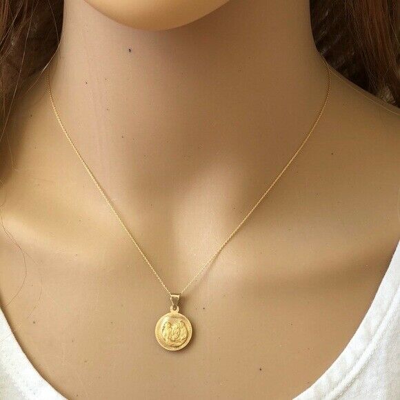 14K Solid Gold Virgin Mary DC Double Faced Pendant Dainty Necklace -Minimalist
