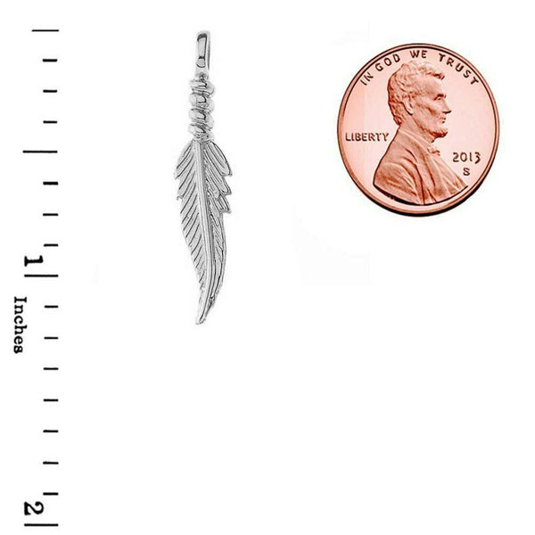 14k White Gold Solid Dainty Feather Pendant Necklace