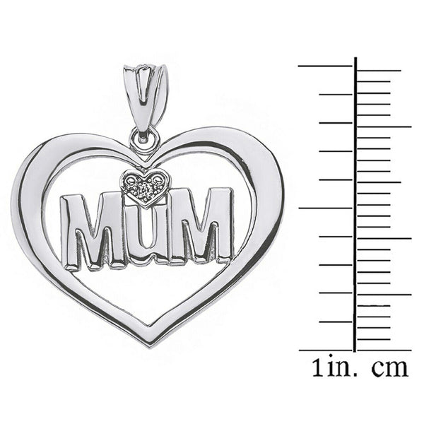 925 Sterling Silver Mum CZ Rhodium Heart Shape Pendant Necklace