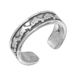 925 Sterling Silver Dolphin Link Oxidized Adjustable Toe Ring / Finger Ring