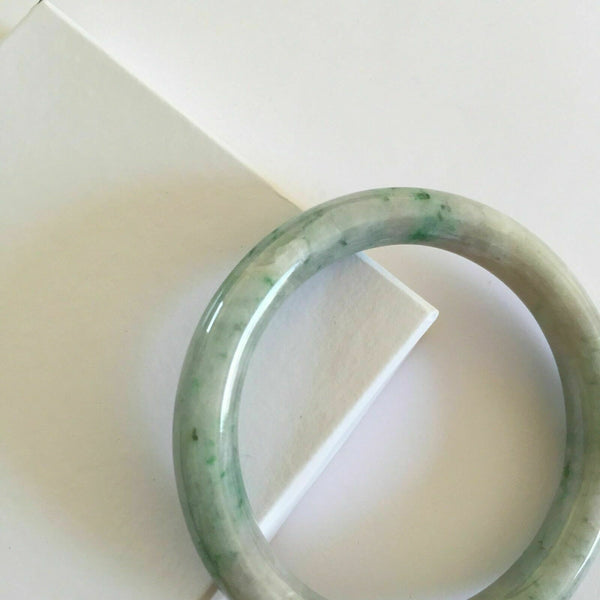 Natural Jadeite Round White Green Jade Bangle Bracelet 52 mm 100% Real Grade A