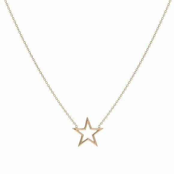 14K Solid Yellow Gold Mini Star Cut Out Necklace 16"-18" adjustable -Minimalist