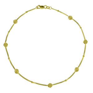 14K Solid Gold Hexagon Station Anklet - Yellow 9"-10" adjustable Cable Chain DC