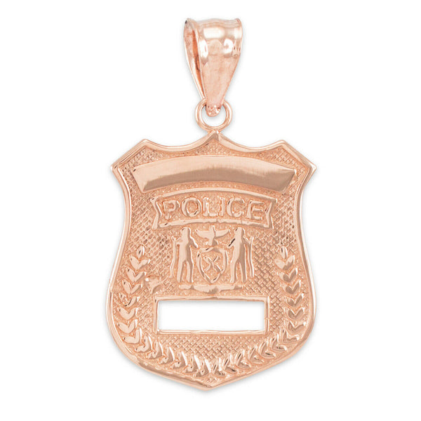 10k Solid Gold Police Cop Law Badge Pendant Necklace