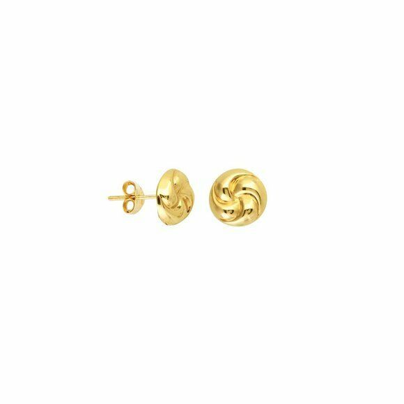 14k Solid Gold Domed Loveknot Love-Knot Stud Earrings - Yellow 10 mm