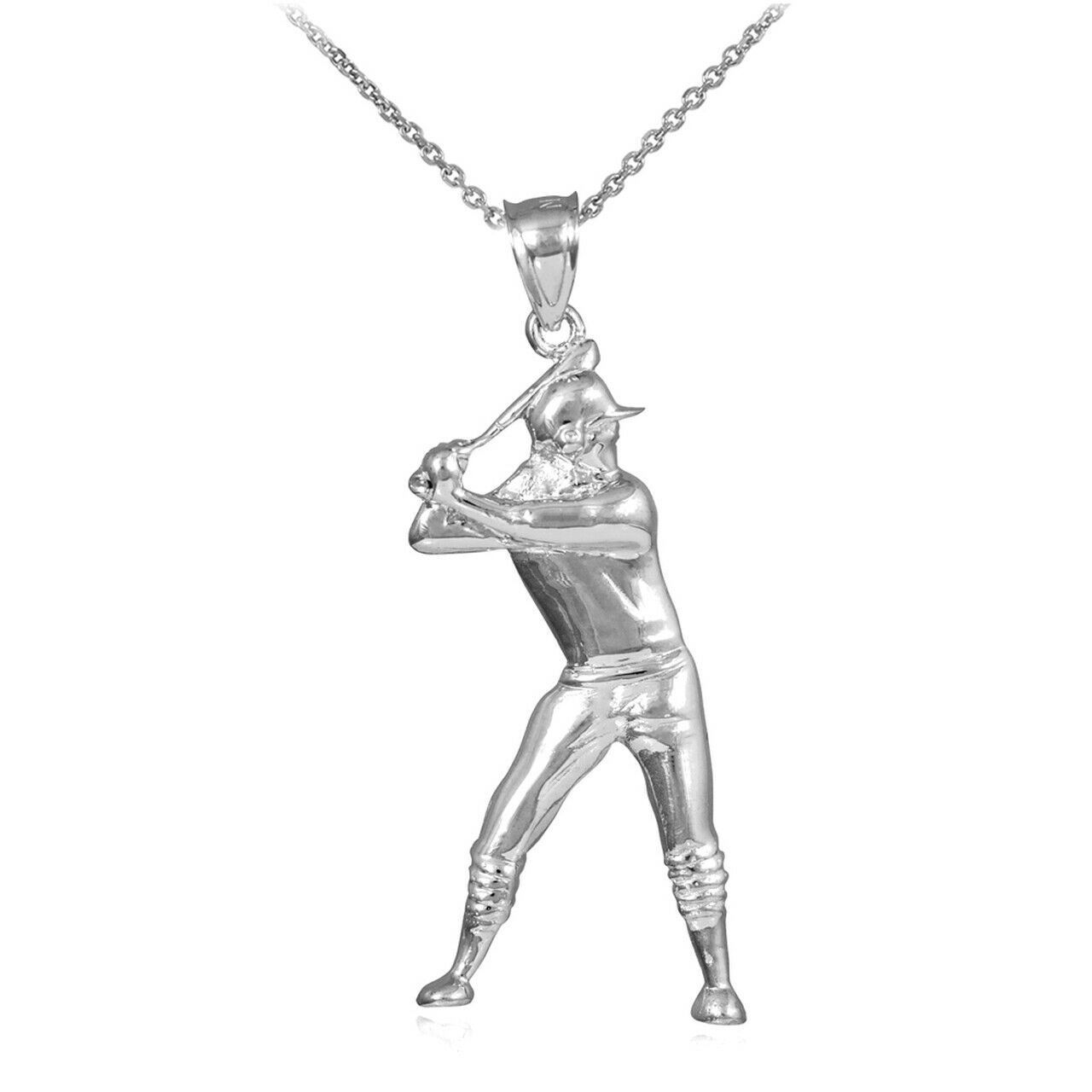925 Silver Sterling Baseball Batter Sports Pendant Necklace