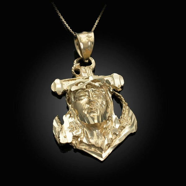 10k Solid Gold Jesus Face Anchor Pendant - Yellow, Rose, or White