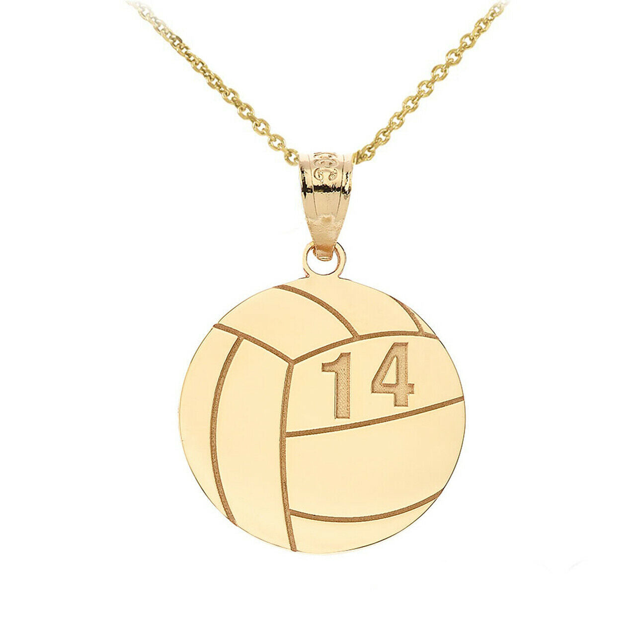 Personalized Engrave Name Number 10k 14k Solid Gold Volleyball Pendant Necklace