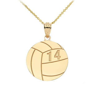 Personalized Engrave Name Number 10k 14k Solid Gold Volleyball Pendant Necklace