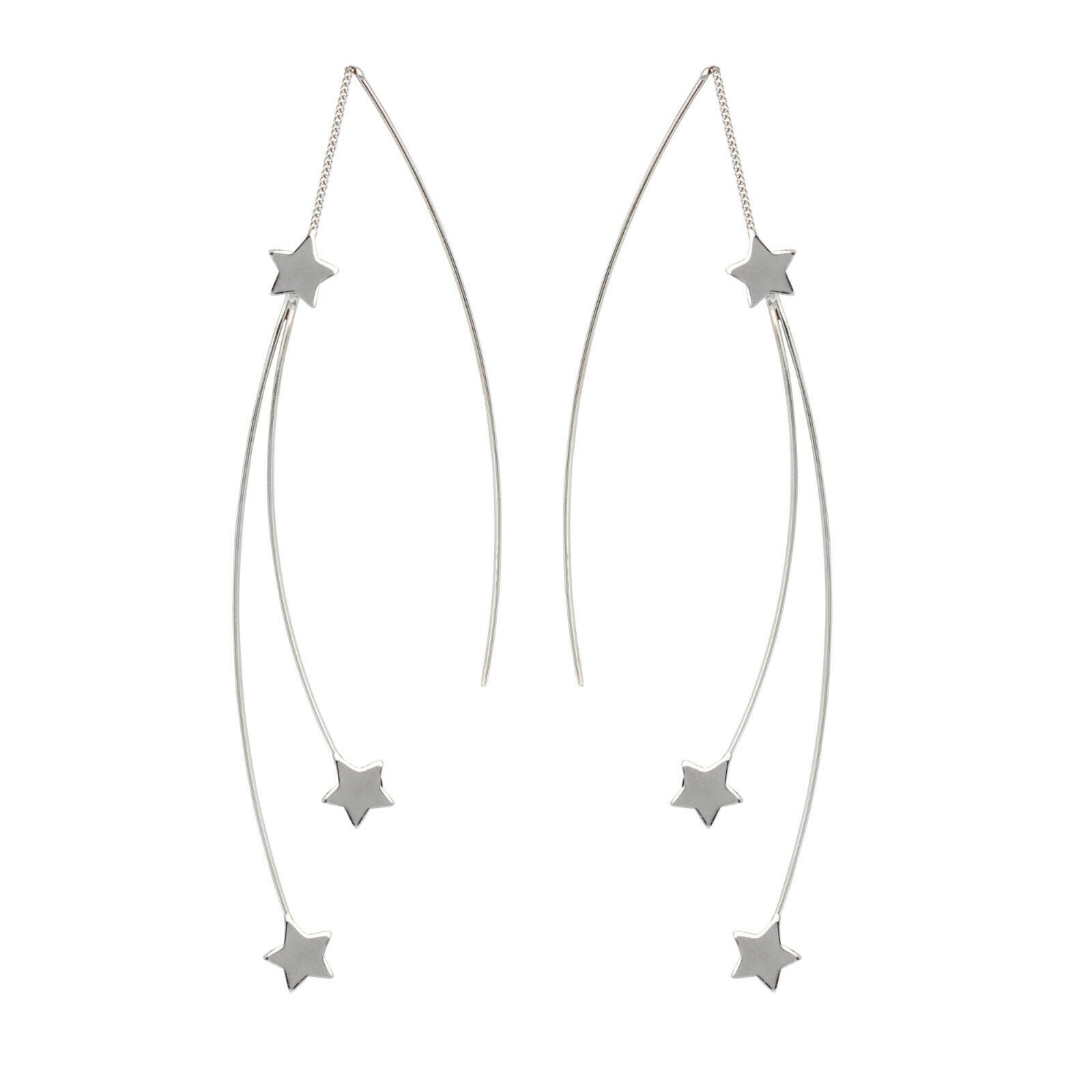 925 Sterling Silver Fancy Double Star Threader Fashion Earrings