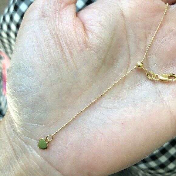 14K Solid Rose Real Gold Layering Drop Dangle Bead Choker Necklace - Adjustable