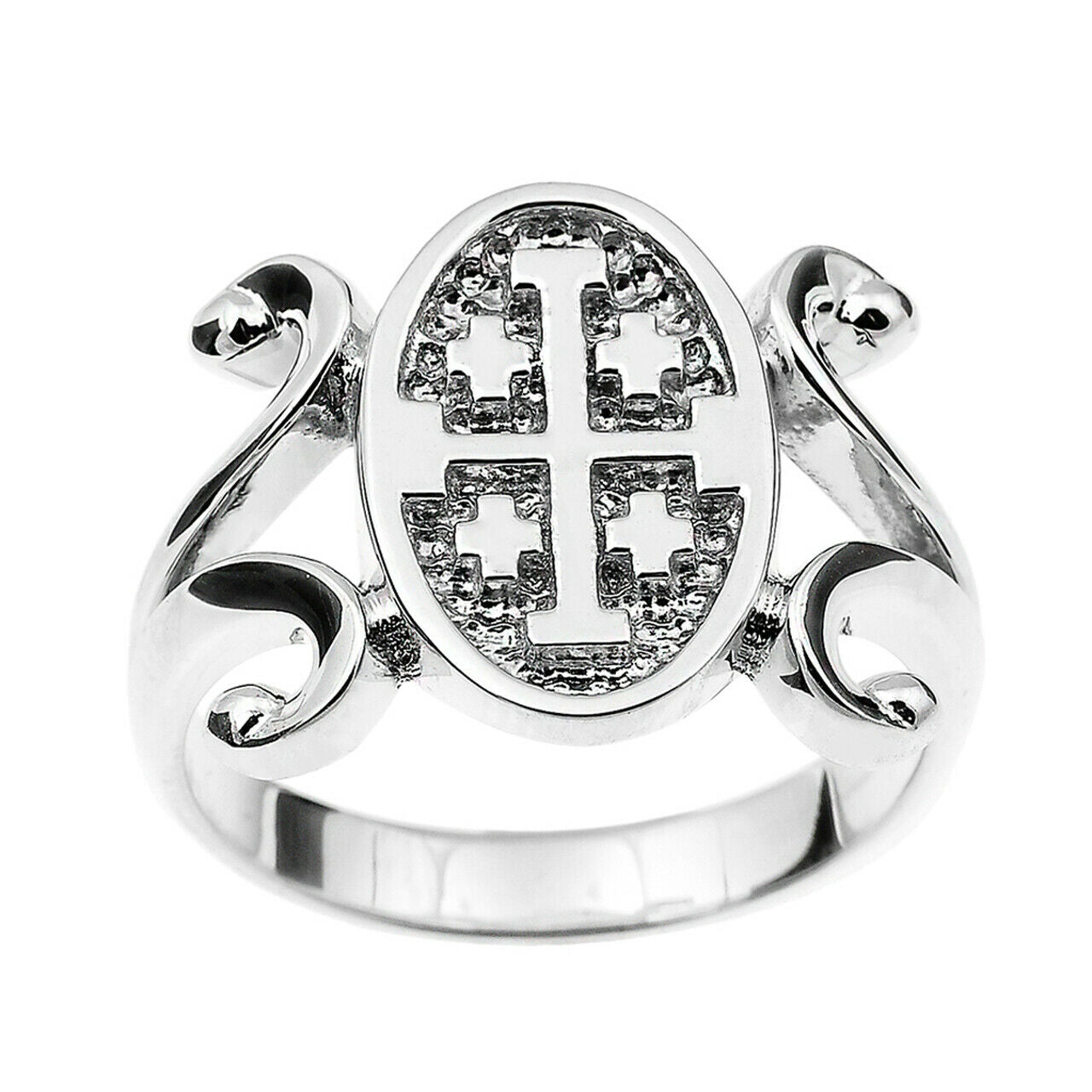 Genuine 925 Sterling Silver Jerusalem Cross Women Ring Made in USA -All Any Size