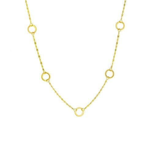 14K Solid Yellow Gold Circle Station Fancy Adjust Necklace 16"-18"