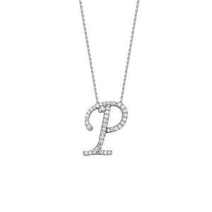 925 Sterling Silver CZ Initial Letter P Necklace Adjustable 16"-18" All Letter