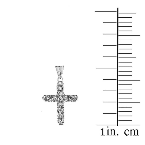 10k Solid White Gold Mini Elegant Diamond Cross Pendant Necklace - Minimalist
