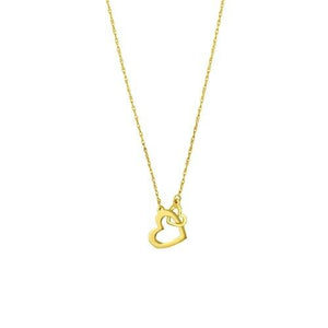 14K Solid Yellow Gold Mini Interlocked Heart Necklace - Adjustable 16"-18"