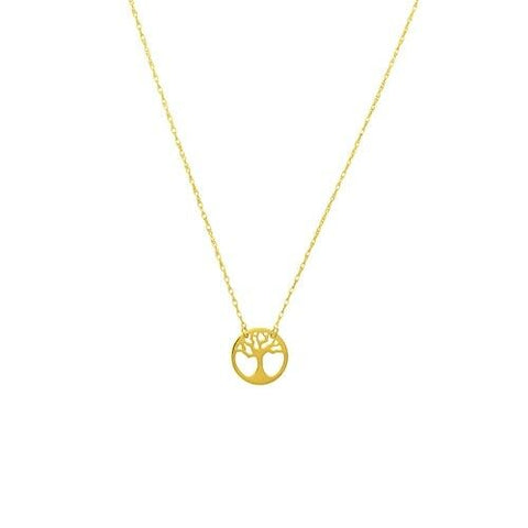 14K Solid Real Gold Cut Out Tree of Life Disk Mini Disc Necklace - Minimalist