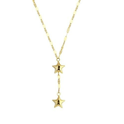 14K Solid Yellow Gold Puff Star Drop Dangle Kid Necklace 15" adjustable