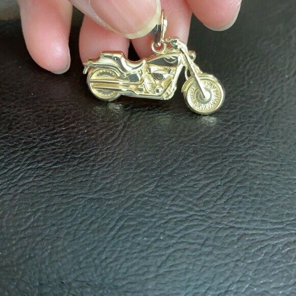 14k Yellow Gold Motorcycle Chopper Custom Harley Bike Davidson Pendant
