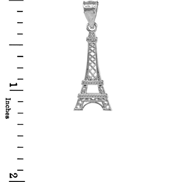 10K Solid White Gold Eiffel Tower Statue France Souvenir Pendant Necklace