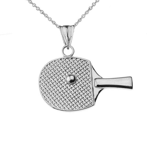925 Sterling Silver Table Tennis Racket Pendant Necklace