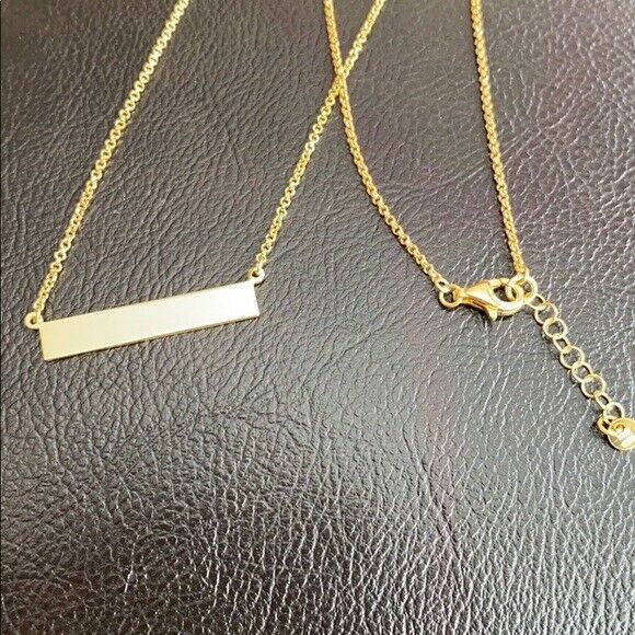 925 Sterling Silver Yellow Gold Plated Bar Plate Geometric 16"-18" Necklace