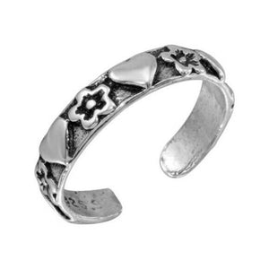 Sterling Silver 925 Heart Flower Adjustable Toe Ring / Finger Thumb Ring