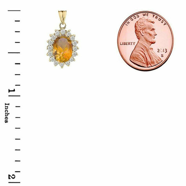 10k Solid Solid Gold November Birthstone Genuine Citrine Fancy Pendant Necklace