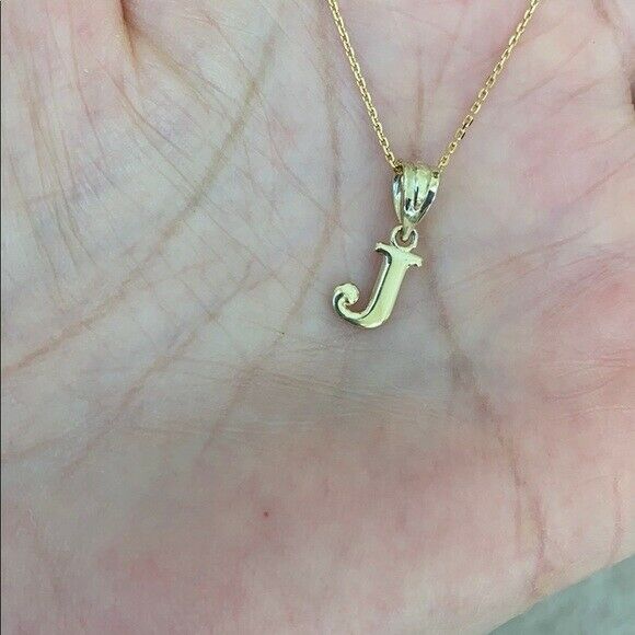 10k Solid Real Yellow Gold Small Mini Initial Letter J Pendant Necklace