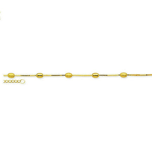 14K Solid Gold Coffee Bean Anklet -Yellow 9"-10" inches Adjust -Minimalist Box