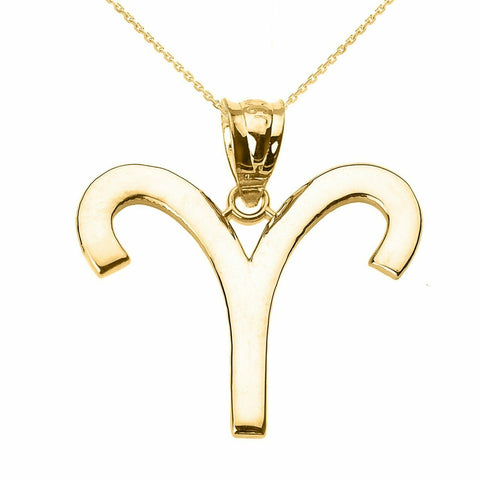 14k Solid Yellow Gold Aries April Zodiac Sign Horoscope Pendant Necklace